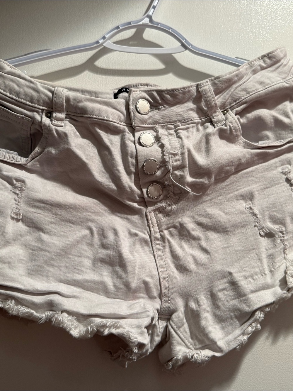 Women's High-Rise Button-Front Distressed Shorts - White